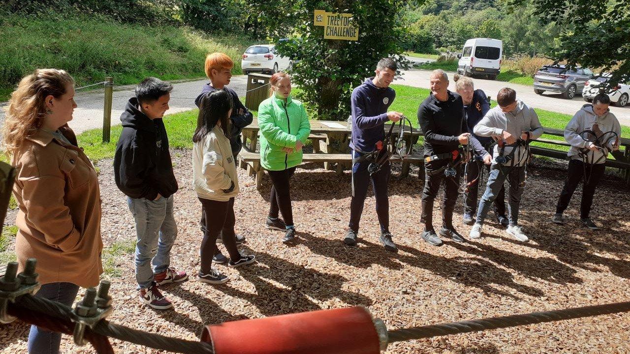 group of people standing together outside